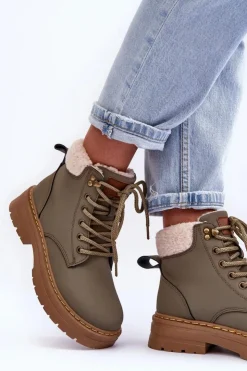 Boto Damskie Trapery|Botki Sznurowane*Trapery Damskie Z Kożuchem Zielone Jette