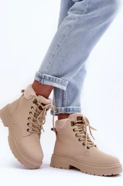 Damskie Boto Trapery Damskie Z Kożuchem Jasnobeżowe Jette