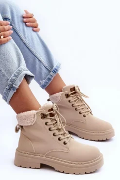 Damskie Boto Trapery Damskie Z Kożuchem Jasnobeżowe Jette