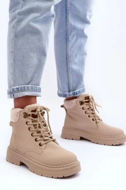 Damskie Boto Trapery Damskie Z Kożuchem Jasnobeżowe Jette