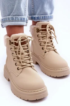 Damskie Boto Trapery Damskie Z Kożuchem Jasnobeżowe Jette