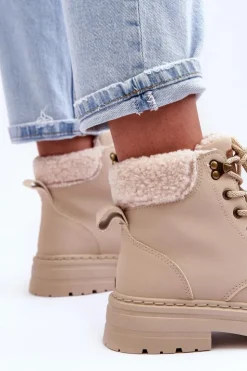 Damskie Boto Trapery Damskie Z Kożuchem Jasnobeżowe Jette