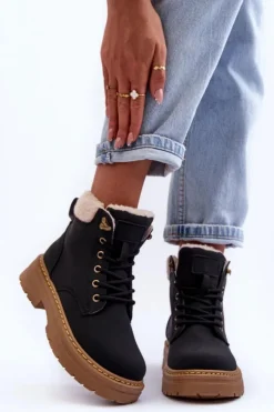 Boto Trapery Damskie Z Kożuchem Czarne Jette