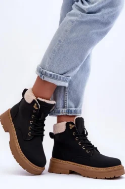 Boto Trapery Damskie Z Kożuchem Czarne Jette