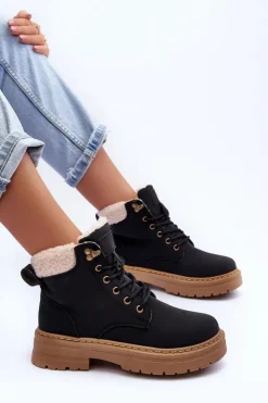 Boto Trapery Damskie Z Kożuchem Czarne Jette