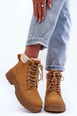 Boto Botki Ocieplane|Damskie Trapery*Trapery Damskie Z Kożuchem Brązowe Jette Brązowy