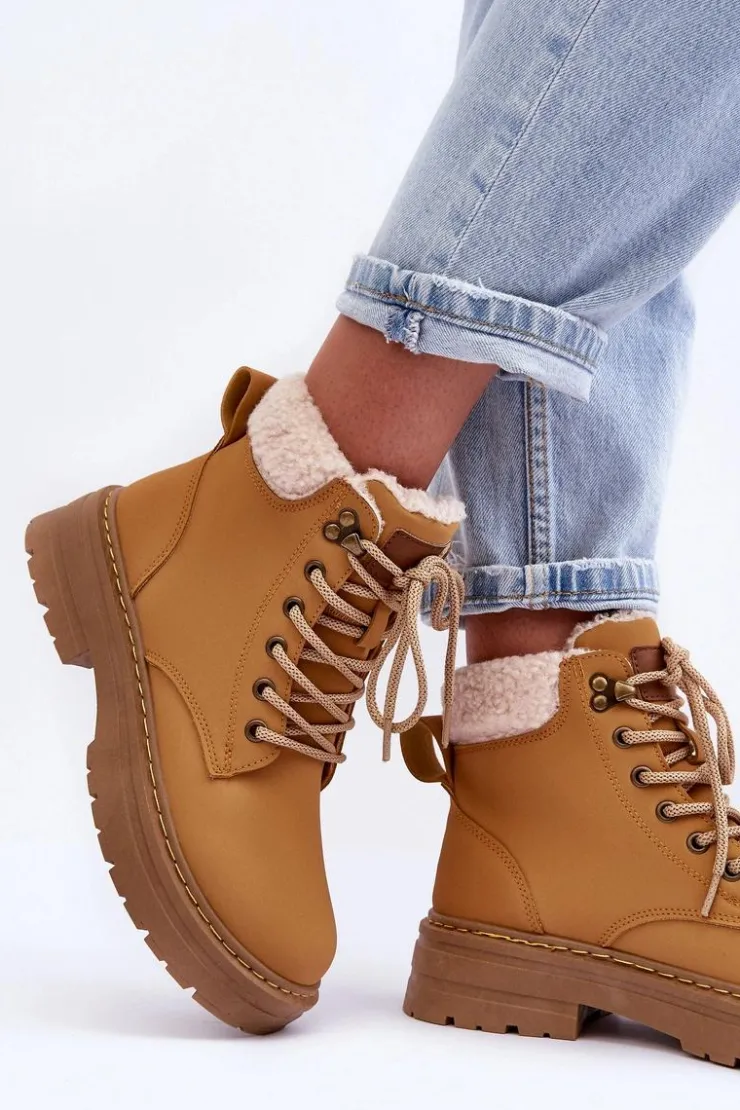 Boto Botki Ocieplane|Damskie Trapery*Trapery Damskie Z Kożuchem Brązowe Jette Brązowy