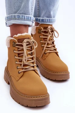 Boto Botki Ocieplane|Damskie Trapery*Trapery Damskie Z Kożuchem Brązowe Jette Brązowy