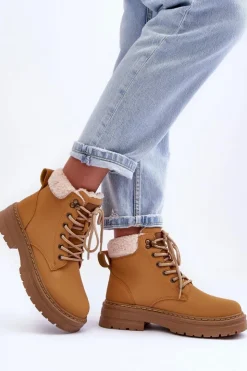 Boto Botki Ocieplane|Damskie Trapery*Trapery Damskie Z Kożuchem Brązowe Jette Brązowy