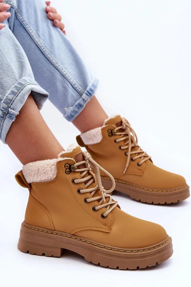 Boto Botki Ocieplane|Damskie Trapery*Trapery Damskie Z Kożuchem Brązowe Jette Brązowy