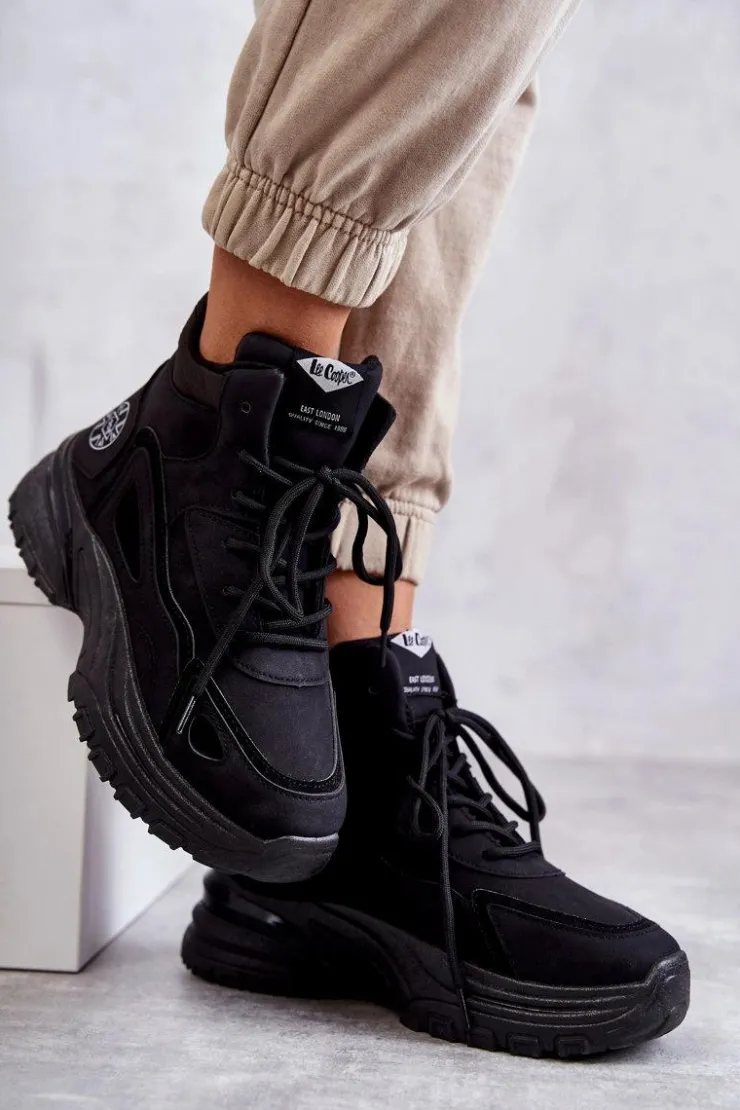 Lee Cooper Botki Sznurowane|Czarne Botki*Trapery na platformie LCJ-22-44-1353L Czarne