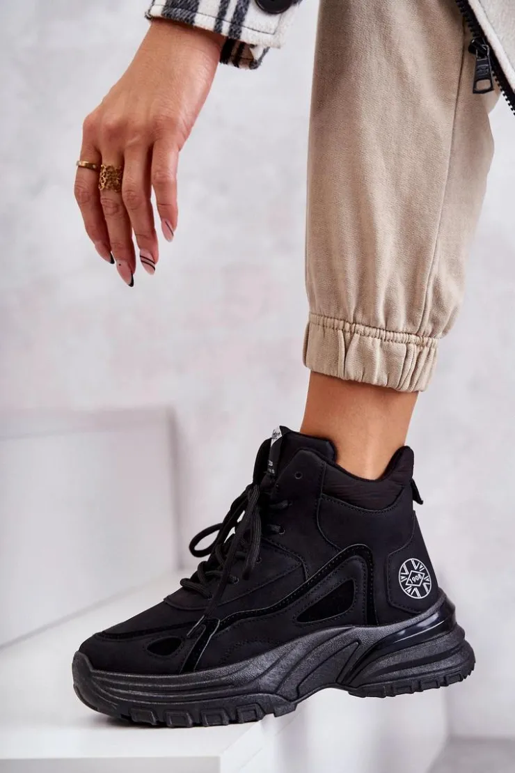 Lee Cooper Botki Sznurowane|Czarne Botki*Trapery na platformie LCJ-22-44-1353L Czarne