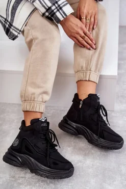 Lee Cooper Botki Sznurowane|Czarne Botki*Trapery na platformie LCJ-22-44-1353L Czarne