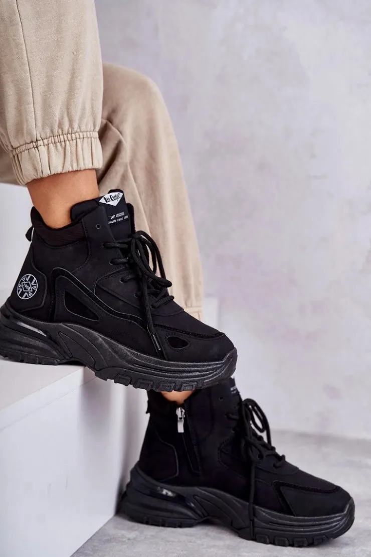 Lee Cooper Botki Sznurowane|Czarne Botki*Trapery na platformie LCJ-22-44-1353L Czarne