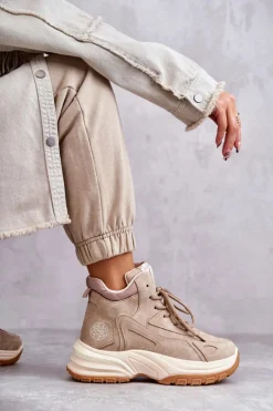 Damskie Lee Cooper Trapery na platformie LCJ-22-44-1352L Beżowe