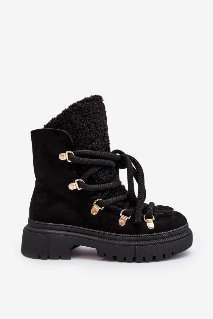 Damskie Boto Trapery Śniegowce Damskie Z Wiązaniem Czarne Shala