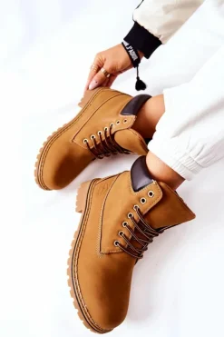 Boto Chłopięce|Dziewczęce*Trapery Ocieplane Ciemnobeżowe Crush