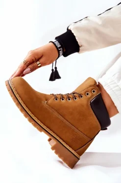 Boto Chłopięce|Dziewczęce*Trapery Ocieplane Ciemnobeżowe Crush