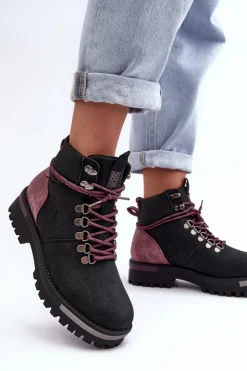 Big Star Shoes Damskie Trapery|Botki Sznurowane*Trapery Sznurowane Czarne Big Star MM274318