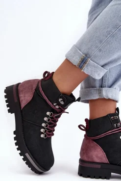 Big Star Shoes Damskie Trapery|Botki Sznurowane*Trapery Sznurowane Czarne Big Star MM274318