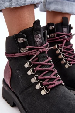 Big Star Shoes Damskie Trapery|Botki Sznurowane*Trapery Sznurowane Czarne Big Star MM274318