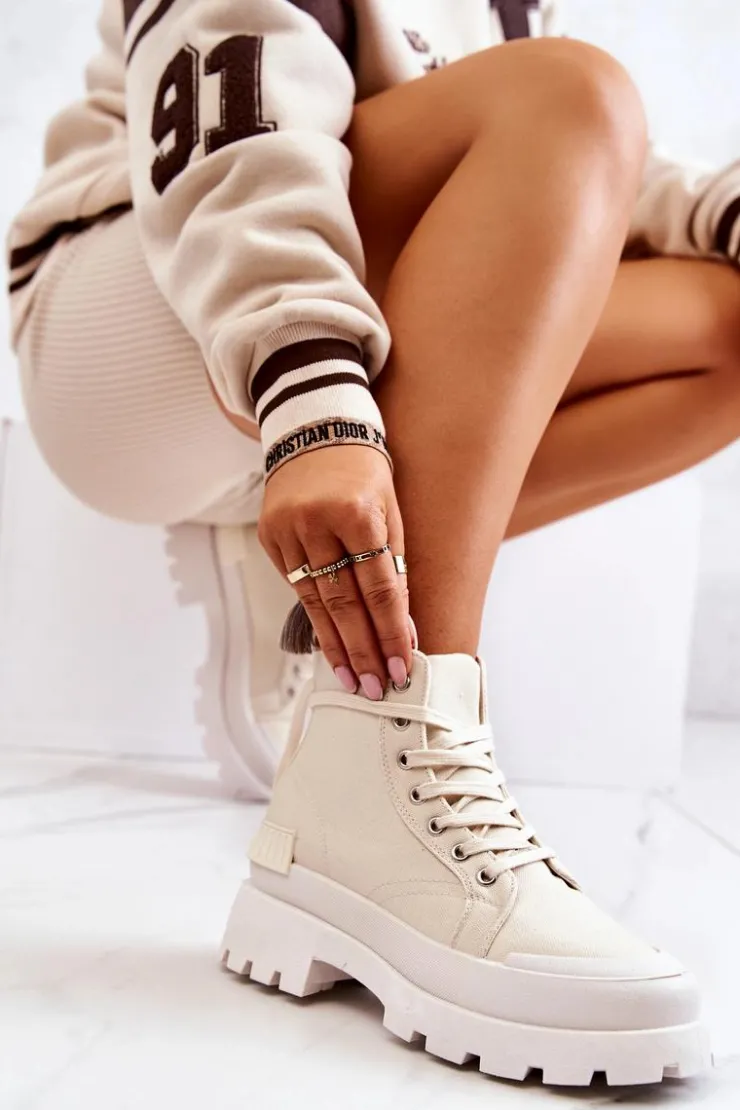 Damskie Boto Trapery Wiązane Beżowe Faithfull