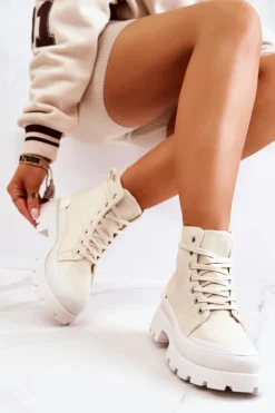 Damskie Boto Trapery Wiązane Beżowe Faithfull