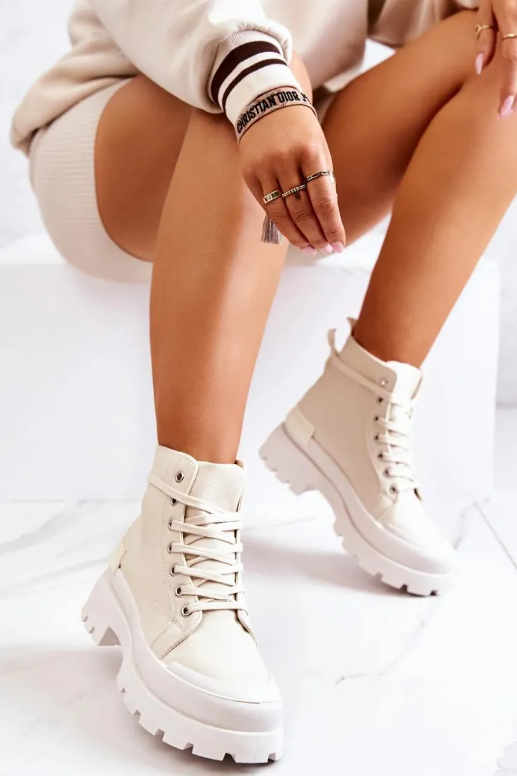 Damskie Boto Trapery Wiązane Beżowe Faithfull