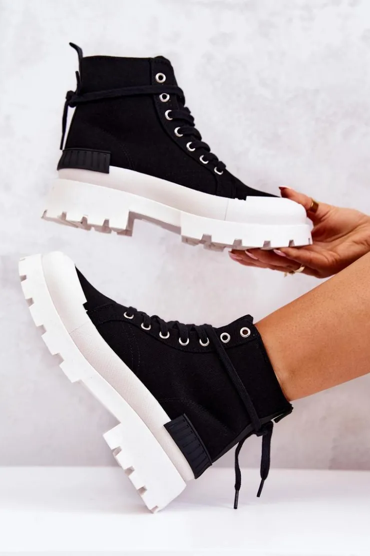 Boto Damskie Trapery|Botki Sznurowane*Trapery Wiązane Czarne Faithfull