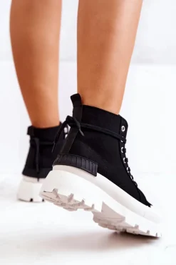 Boto Damskie Trapery|Botki Sznurowane*Trapery Wiązane Czarne Faithfull