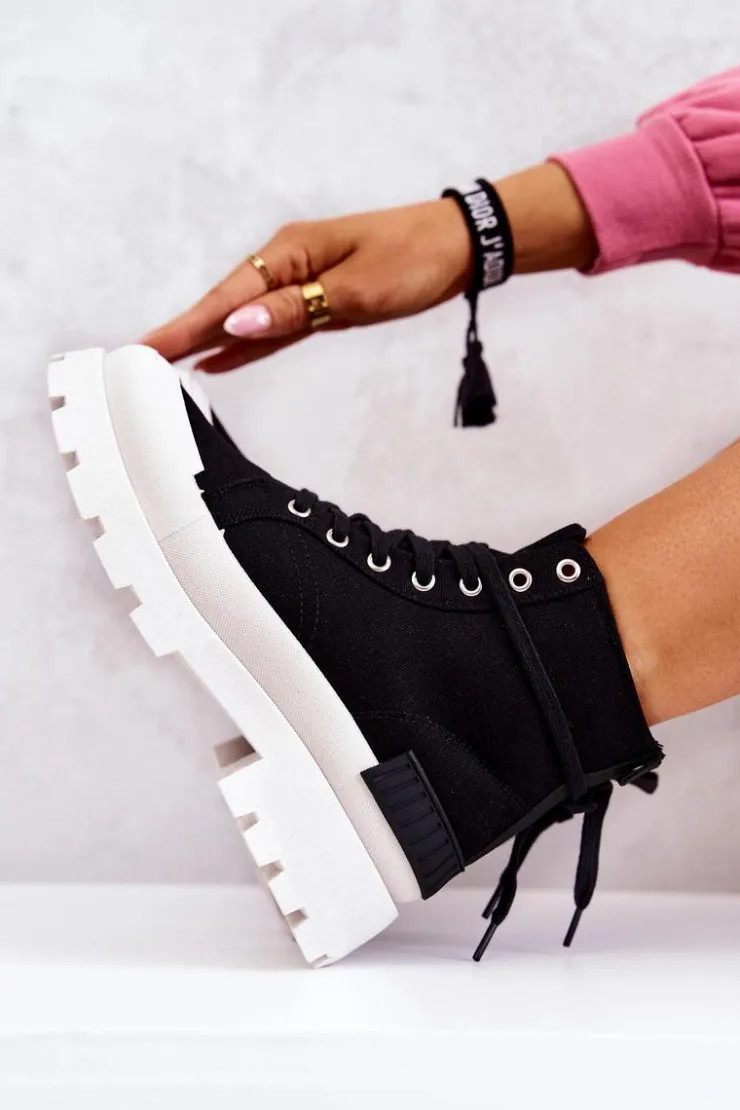 Boto Damskie Trapery|Botki Sznurowane*Trapery Wiązane Czarne Faithfull