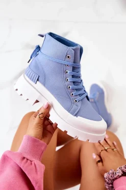 Damskie Boto Trapery Wiązane Niebieskie Faithfull