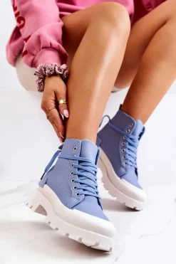 Damskie Boto Trapery Wiązane Niebieskie Faithfull