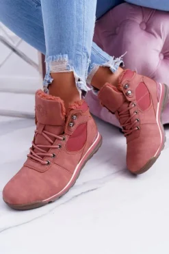 Damskie Boto Trekkingowe Damskie Różowe Ocieplane Buty z Kożuszkiem Sheep