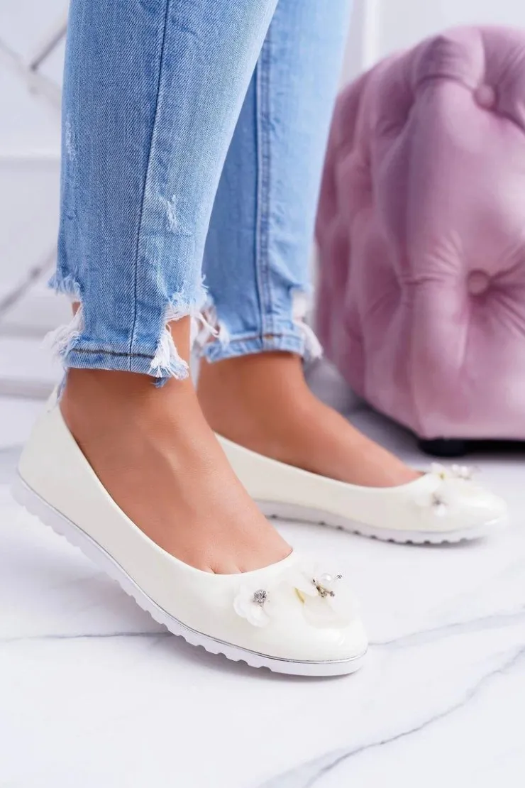 Damskie Boto Vices | Lakierowane Pastelowe Damskie Balerinki Z Kwiatkiem Neli