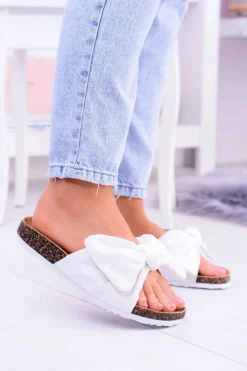 Boto Vices Damskie Białe Klapki Na Korku Kokarda Nina