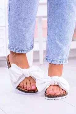 Boto Vices Damskie Białe Klapki Na Korku Kokarda Nina