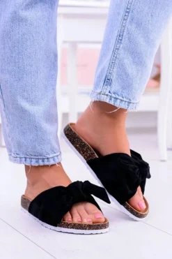 Damskie Boto Vices Damskie Czarne Klapki Na Korku Kokarda Nina