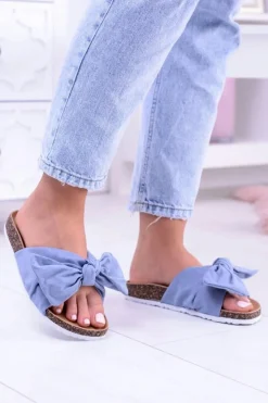 Boto Klapki Korkowe|Klapki Damskie Klasyczne*Vices Damskie Niebieskie Klapki Na Korku Kokarda Nina