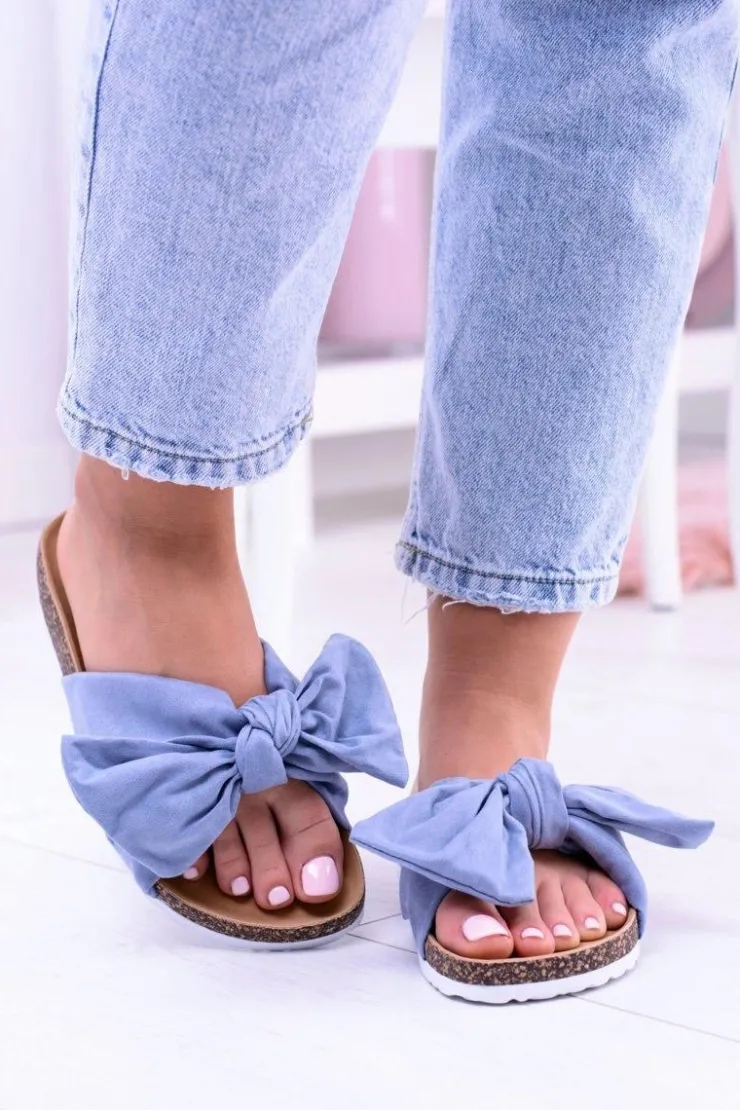 Boto Klapki Korkowe|Klapki Damskie Klasyczne*Vices Damskie Niebieskie Klapki Na Korku Kokarda Nina