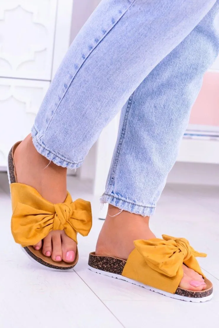 Damskie Boto Vices Damskie Żółte Klapki Na Korku Kokarda Nina