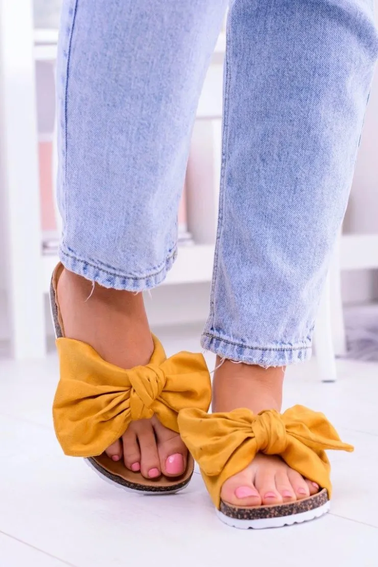 Damskie Boto Vices Damskie Żółte Klapki Na Korku Kokarda Nina