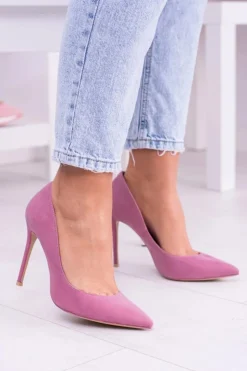 Boto Szpilki Zamszowe*VICES Różowe Wysokie Szpilki W Szpic Zamsz Sellen