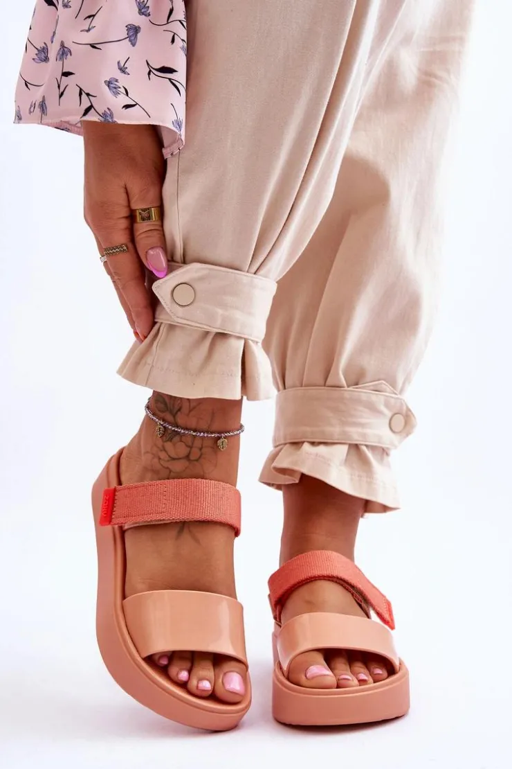 Damskie ZAXY Wegańskie Klapki Na Rzep HH285283 Pomarańczowe