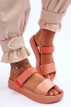 Damskie ZAXY Wegańskie Klapki Na Rzep HH285283 Pomarańczowe