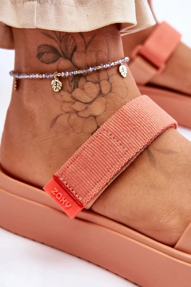 Damskie ZAXY Wegańskie Klapki Na Rzep HH285283 Pomarańczowe