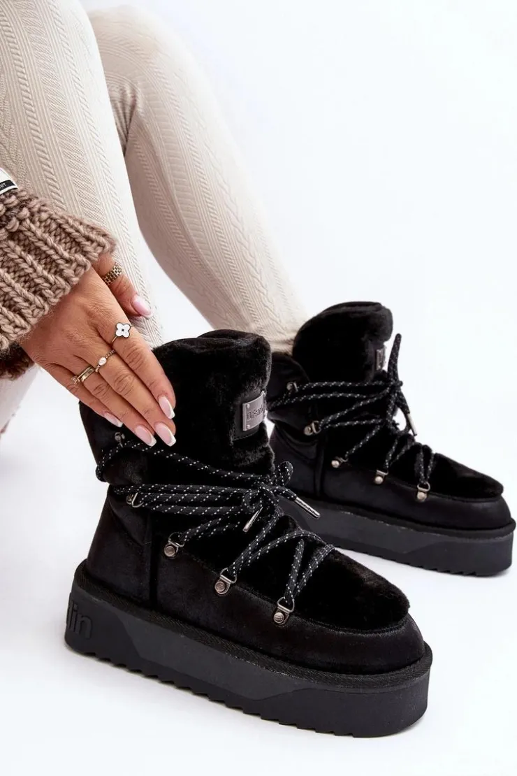 Damskie D.Franklin Wegańskie Śniegowce Na Platformie Wodoodporne DFSH371008 Czarne