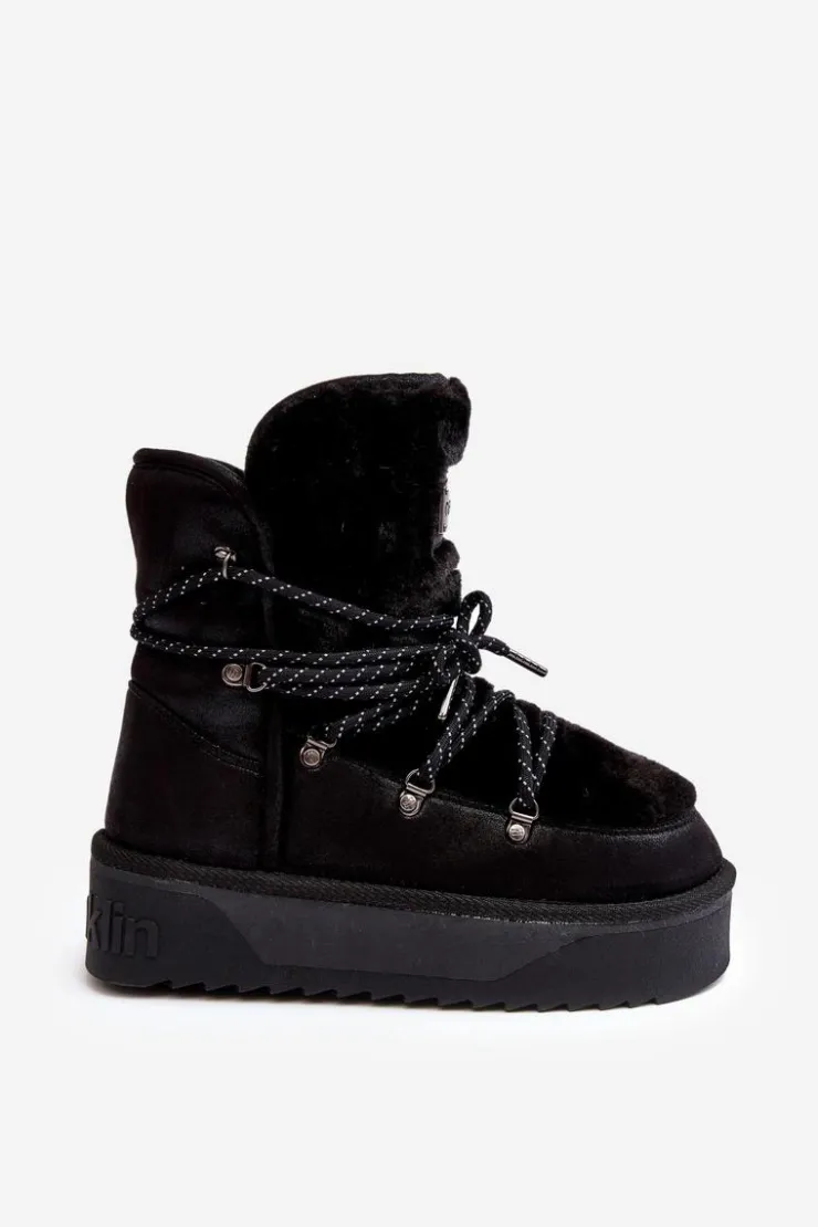 Damskie D.Franklin Wegańskie Śniegowce Na Platformie Wodoodporne DFSH371008 Czarne