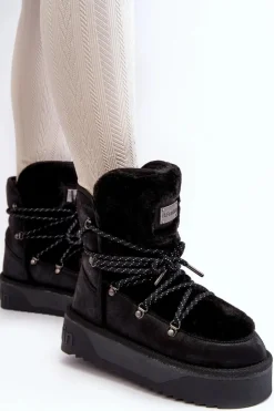 Damskie D.Franklin Wegańskie Śniegowce Na Platformie Wodoodporne DFSH371008 Czarne