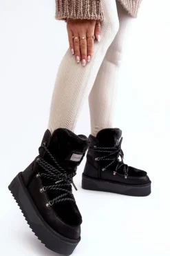 Damskie D.Franklin Wegańskie Śniegowce Na Platformie Wodoodporne DFSH371008 Czarne